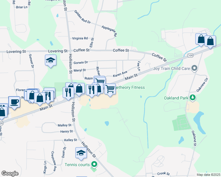 map of restaurants, bars, coffee shops, grocery stores, and more near 59 Main Street in Medway