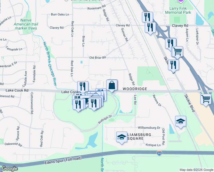 map of restaurants, bars, coffee shops, grocery stores, and more near 10 Hemlock Lane in Highland Park