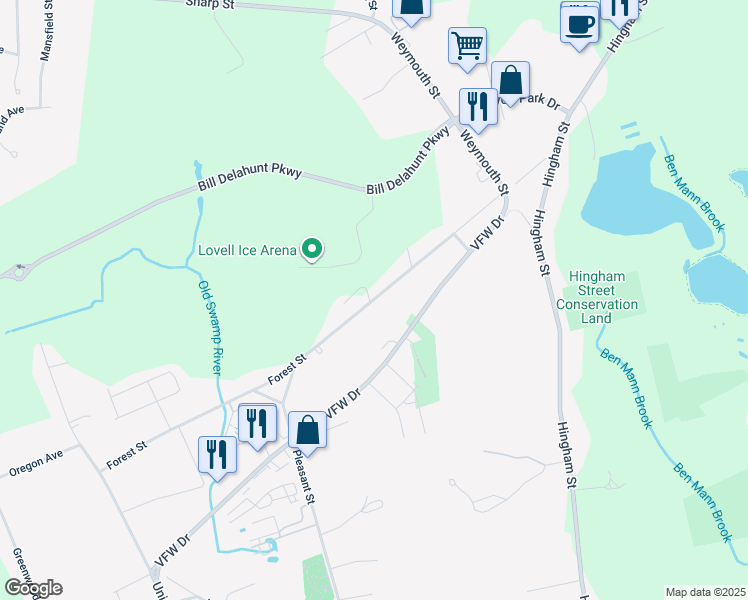 map of restaurants, bars, coffee shops, grocery stores, and more near 355 Forest Street in Rockland