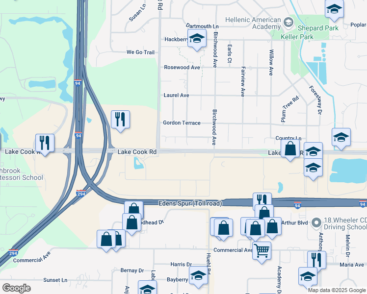 map of restaurants, bars, coffee shops, grocery stores, and more near 8 Kenmore Avenue in Deerfield