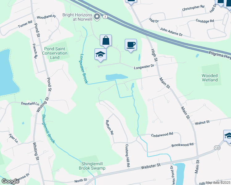 map of restaurants, bars, coffee shops, grocery stores, and more near 6 Sugar Maple Circle in Hanover