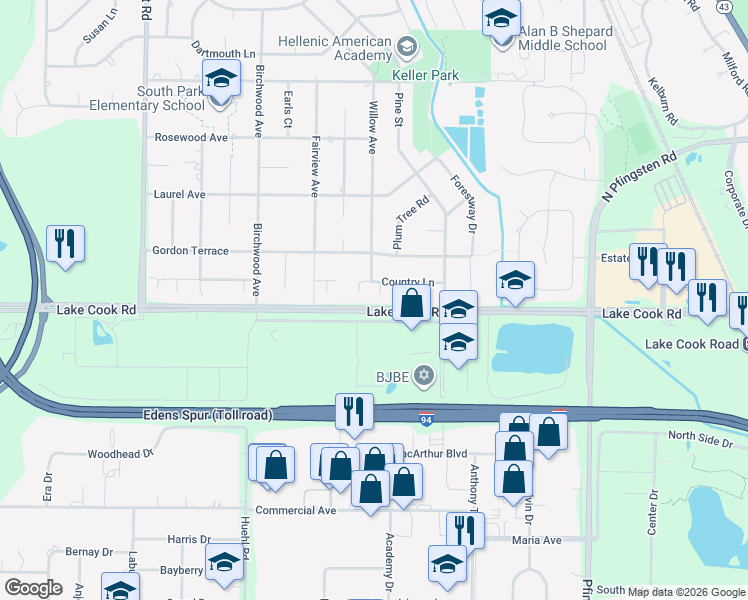 map of restaurants, bars, coffee shops, grocery stores, and more near 10 Edgewood Court in Deerfield