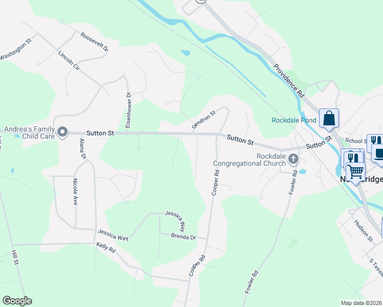 map of restaurants, bars, coffee shops, grocery stores, and more near 58 Brian Circle in Northbridge