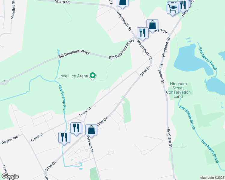 map of restaurants, bars, coffee shops, grocery stores, and more near 355 Forest Street in Rockland