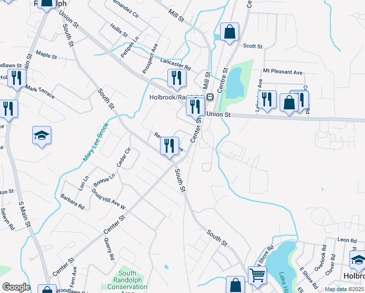 map of restaurants, bars, coffee shops, grocery stores, and more near 364 Restarick Avenue in Randolph