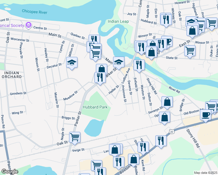 map of restaurants, bars, coffee shops, grocery stores, and more near 29 Rapalus Street in Springfield