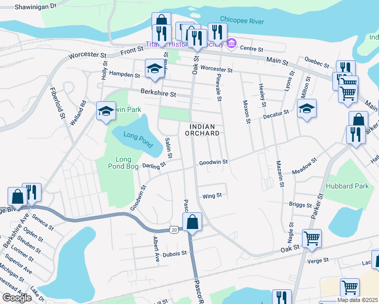 map of restaurants, bars, coffee shops, grocery stores, and more near 83 Pasco Road in Springfield