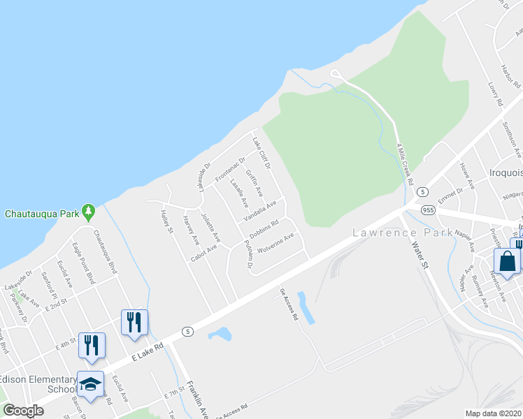 map of restaurants, bars, coffee shops, grocery stores, and more near 2639 Vandalia Avenue in Erie