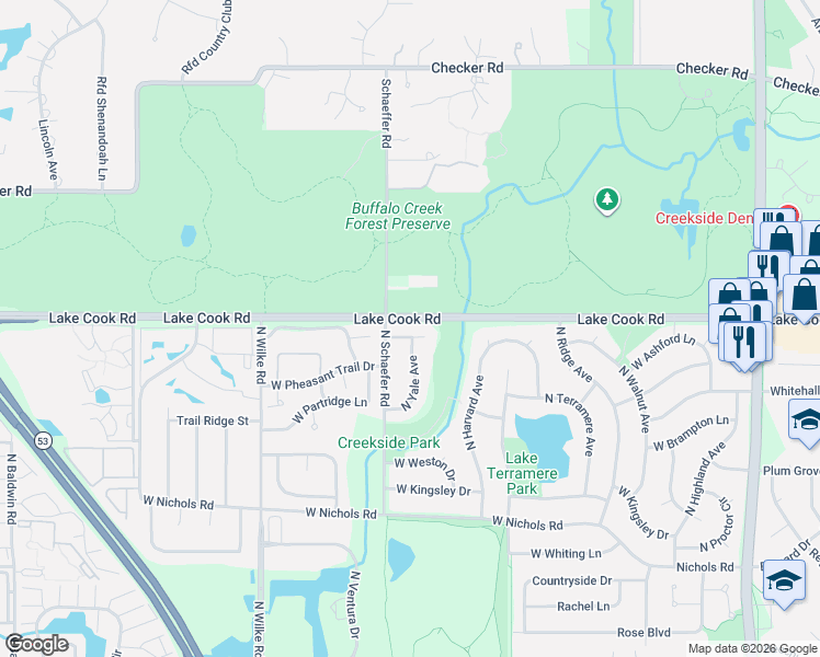 map of restaurants, bars, coffee shops, grocery stores, and more near 1311 Meade Lane in Arlington Heights