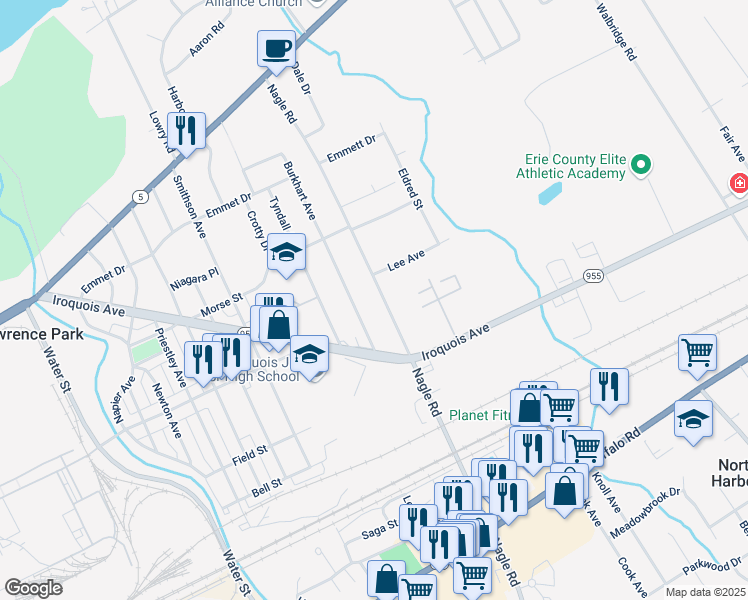 map of restaurants, bars, coffee shops, grocery stores, and more near 810 Nagle Road in Erie
