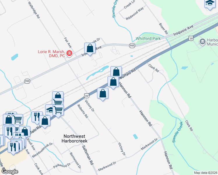 map of restaurants, bars, coffee shops, grocery stores, and more near 5019 Buffalo Rd in Erie