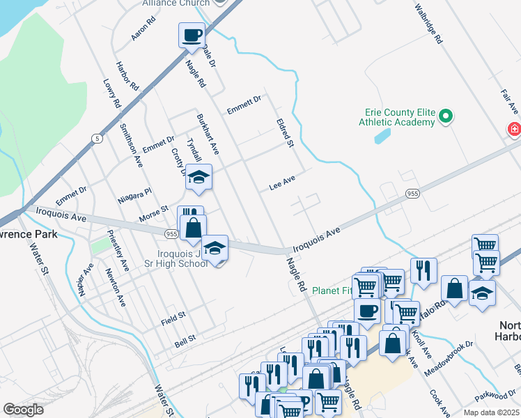 map of restaurants, bars, coffee shops, grocery stores, and more near 810 Nagle Road in Erie