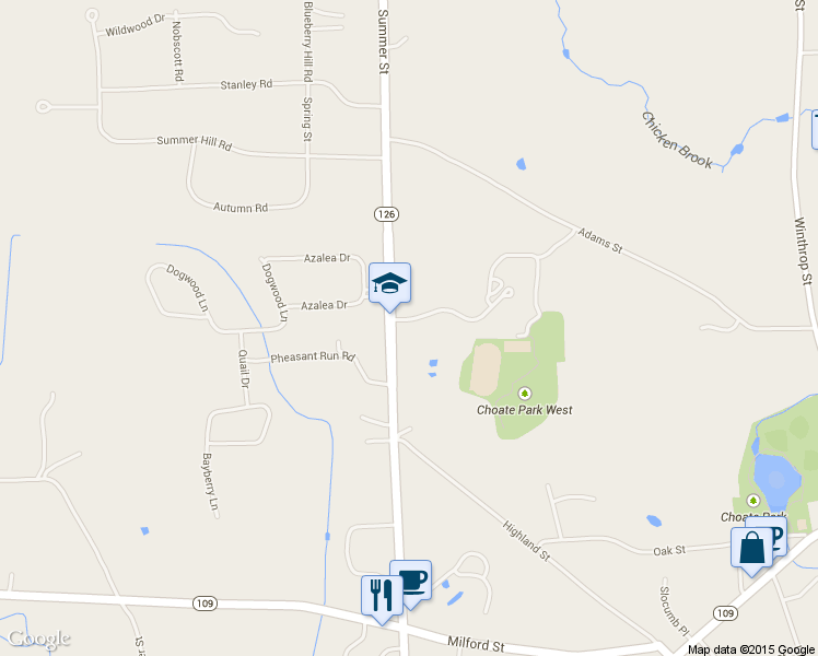 map of restaurants, bars, coffee shops, grocery stores, and more near 82 Summer Street in Medway
