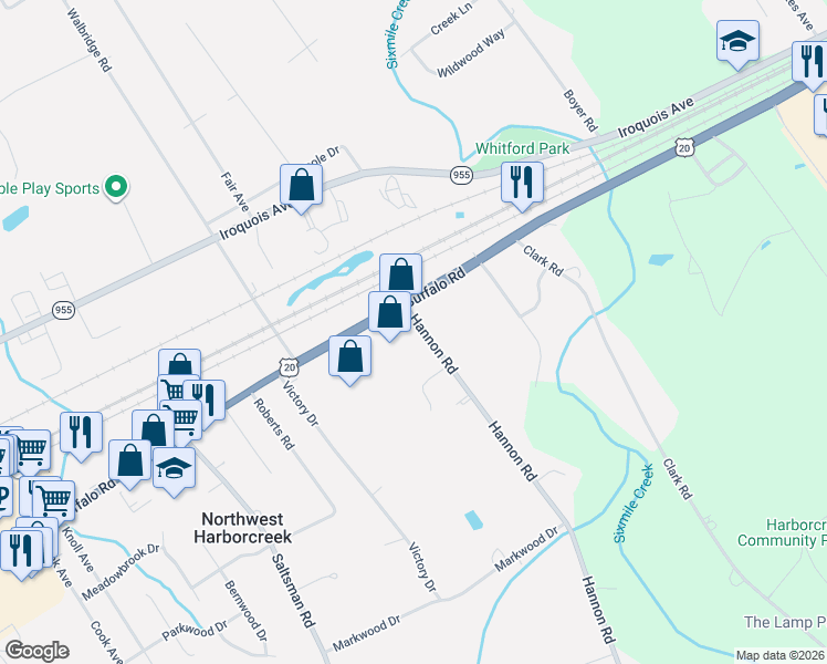map of restaurants, bars, coffee shops, grocery stores, and more near 1930 Hannon Road in Erie