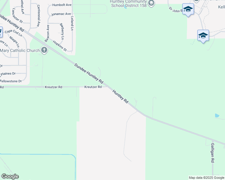 map of restaurants, bars, coffee shops, grocery stores, and more near 11802 Huntley Road in Huntley