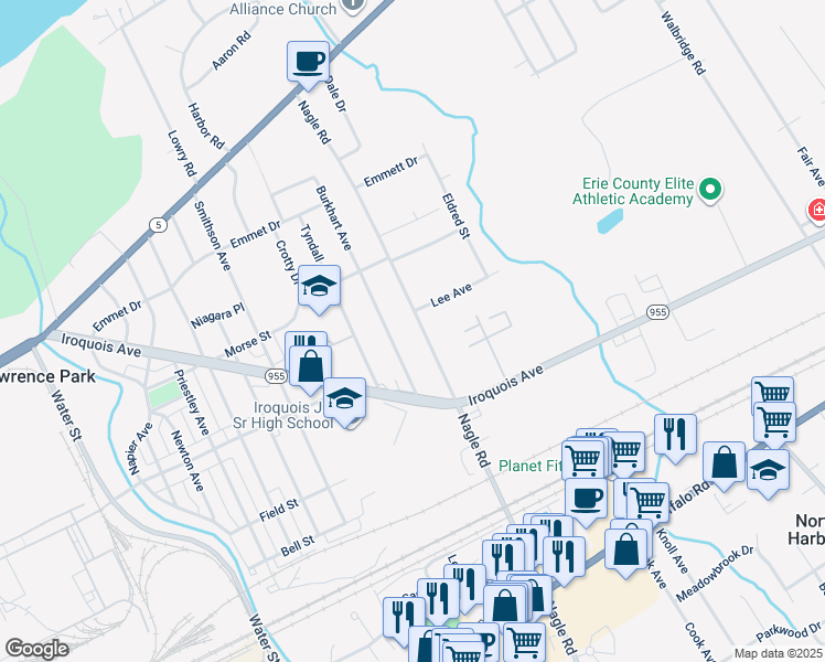 map of restaurants, bars, coffee shops, grocery stores, and more near 810 Nagle Rd in Erie