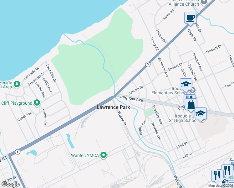 map of restaurants, bars, coffee shops, grocery stores, and more near 2904 E Lake Rd in Erie