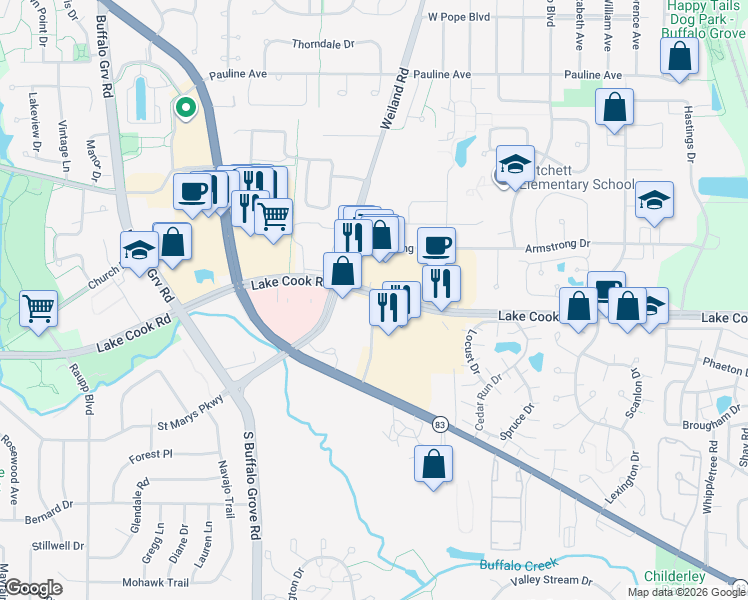 map of restaurants, bars, coffee shops, grocery stores, and more near 815 West Aptakisic Road in Lincolnshire