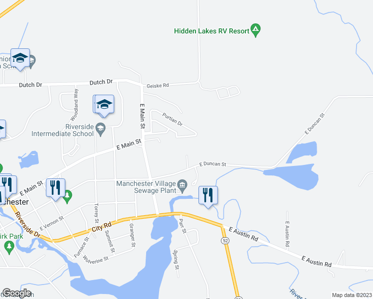 map of restaurants, bars, coffee shops, grocery stores, and more near 1003 East Duncan Street in Manchester