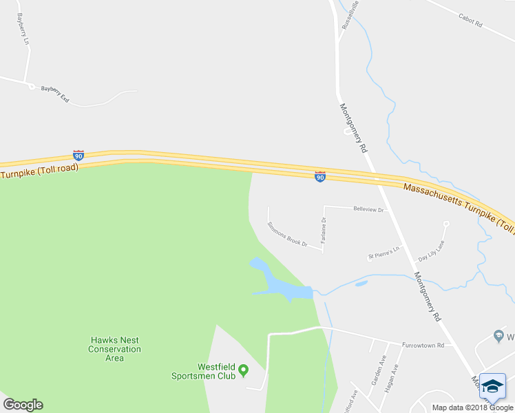 map of restaurants, bars, coffee shops, grocery stores, and more near 48 Simmons Brook Drive in Westfield