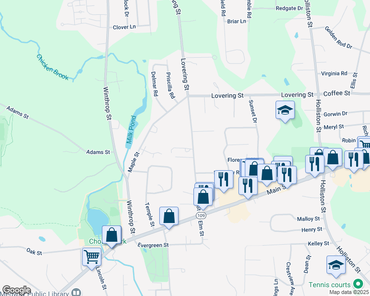 map of restaurants, bars, coffee shops, grocery stores, and more near 136 Mahan Circle in Medway