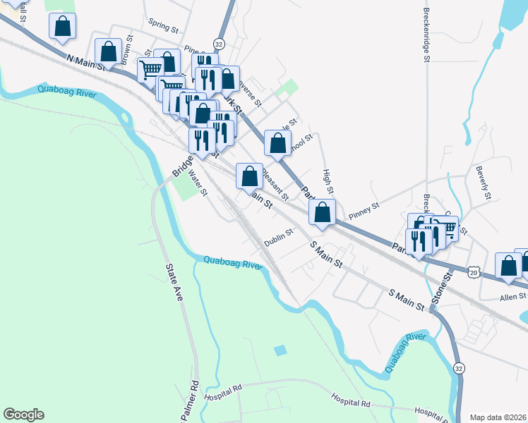 map of restaurants, bars, coffee shops, grocery stores, and more near 25 Dublin Street in Palmer