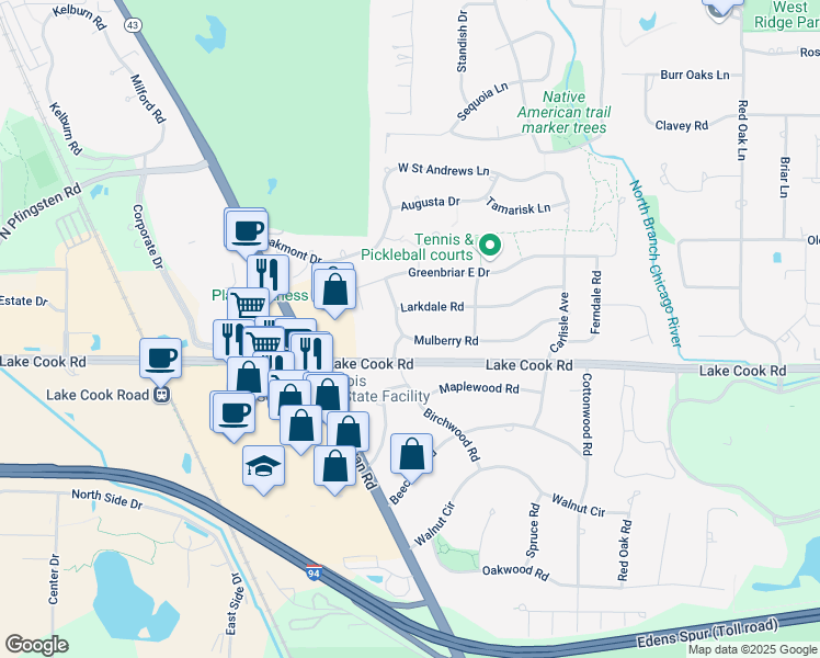 map of restaurants, bars, coffee shops, grocery stores, and more near 109 Mulberry Road in Deerfield