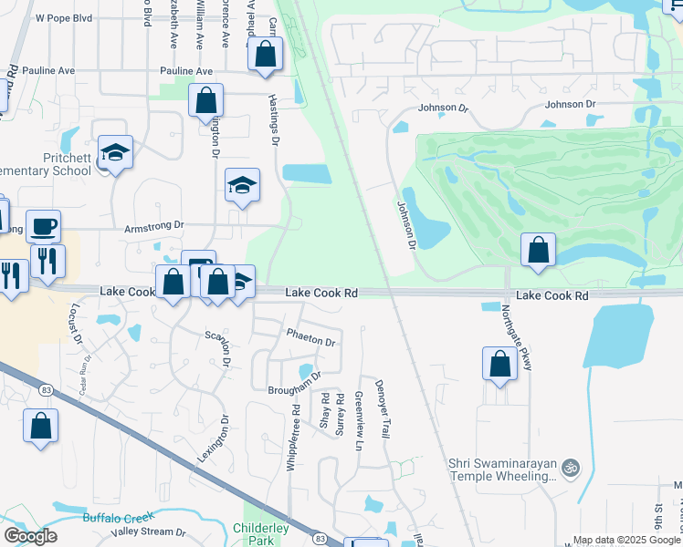map of restaurants, bars, coffee shops, grocery stores, and more near 1130 Lake Cook Road in Buffalo Grove