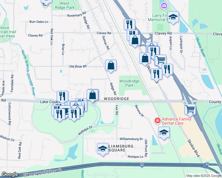map of restaurants, bars, coffee shops, grocery stores, and more near 68 Ridge Road in Highland Park