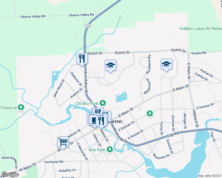 map of restaurants, bars, coffee shops, grocery stores, and more near 405 Ann Arbor Street in Manchester