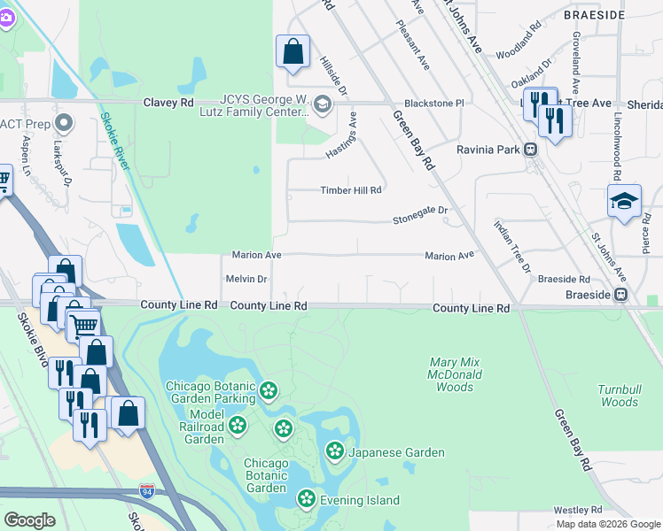 map of restaurants, bars, coffee shops, grocery stores, and more near 919 Marion Avenue in Highland Park