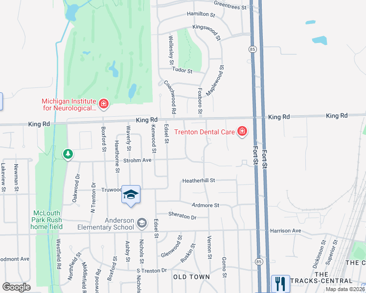 map of restaurants, bars, coffee shops, grocery stores, and more near 1561 Camelot Drive in Trenton
