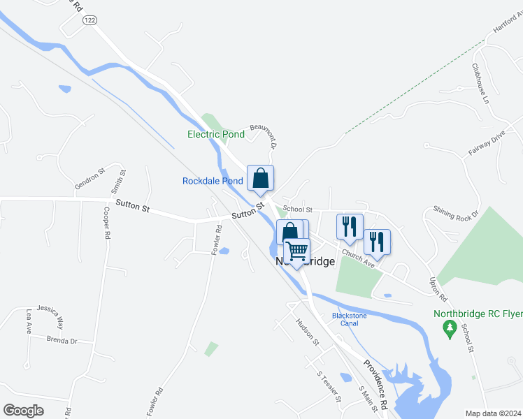 map of restaurants, bars, coffee shops, grocery stores, and more near 21 Sutton Street in Northbridge