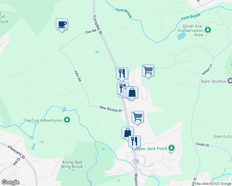 map of restaurants, bars, coffee shops, grocery stores, and more near 925 Turnpike Street in Canton