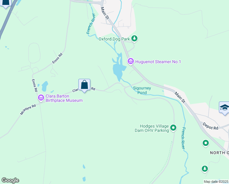 map of restaurants, bars, coffee shops, grocery stores, and more near 2 Wallace Drive in Oxford
