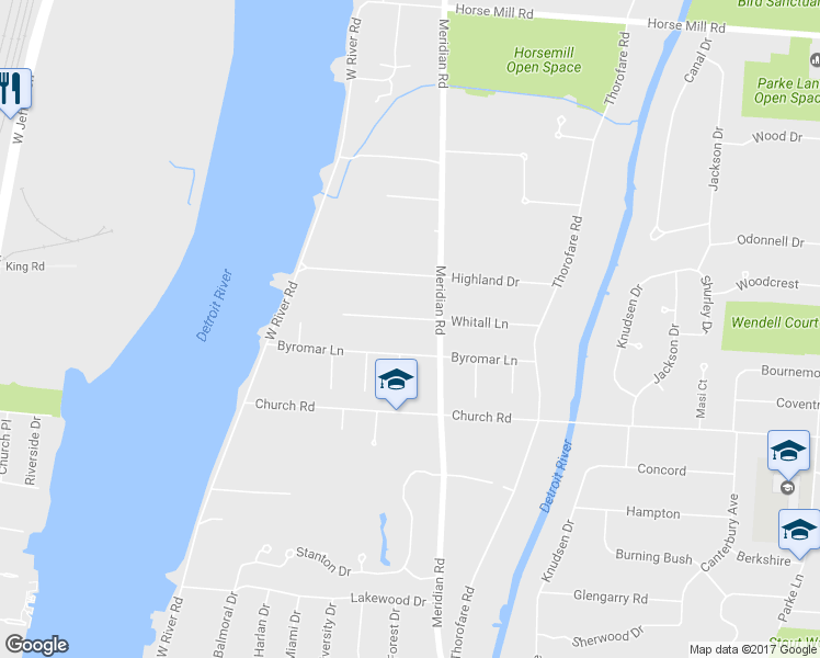 map of restaurants, bars, coffee shops, grocery stores, and more near 9335 Whitall Lane in Grosse Ile Township