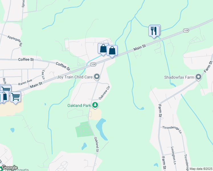 map of restaurants, bars, coffee shops, grocery stores, and more near 21 Oakview Circle in Medway