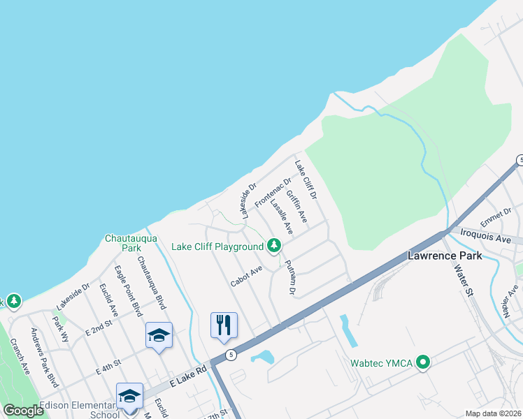 map of restaurants, bars, coffee shops, grocery stores, and more near 2617 Frontenac Dr in Erie
