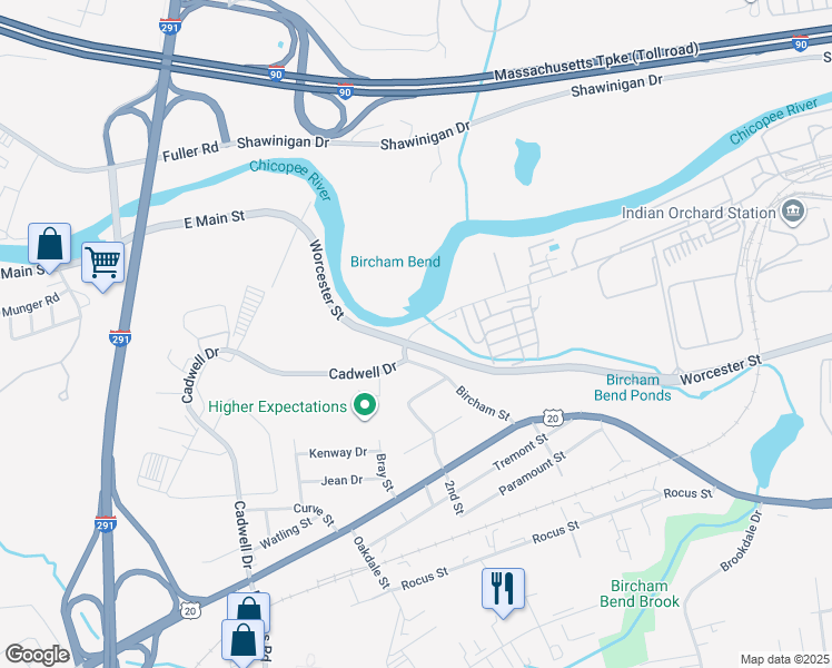 map of restaurants, bars, coffee shops, grocery stores, and more near 93 Grochmal Avenue in Springfield