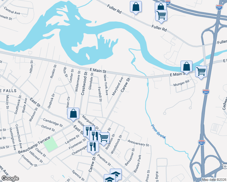 map of restaurants, bars, coffee shops, grocery stores, and more near 67 Baltimore Avenue in Chicopee