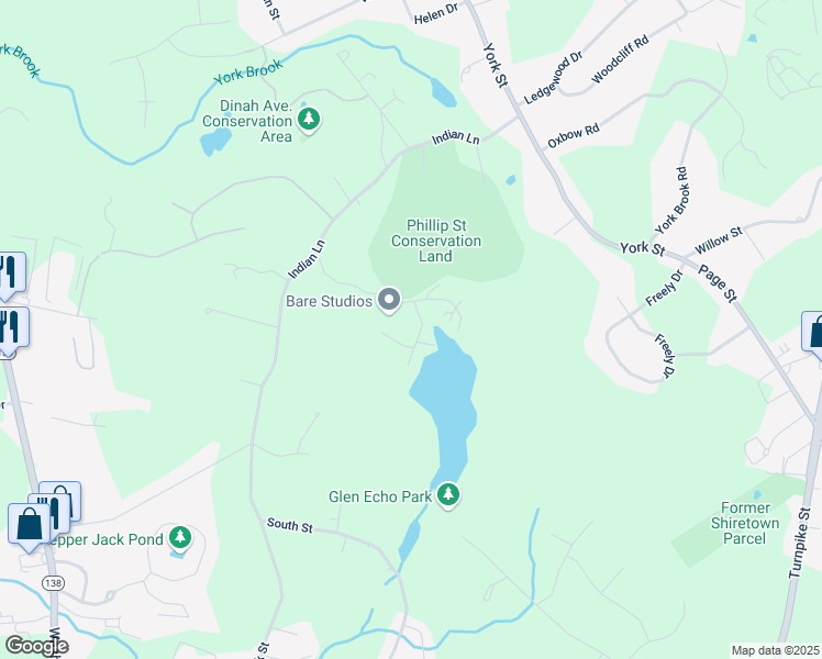 map of restaurants, bars, coffee shops, grocery stores, and more near 10 Manitou Road in Canton
