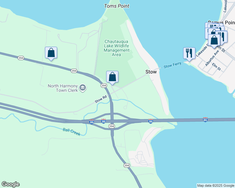 map of restaurants, bars, coffee shops, grocery stores, and more near in Stow