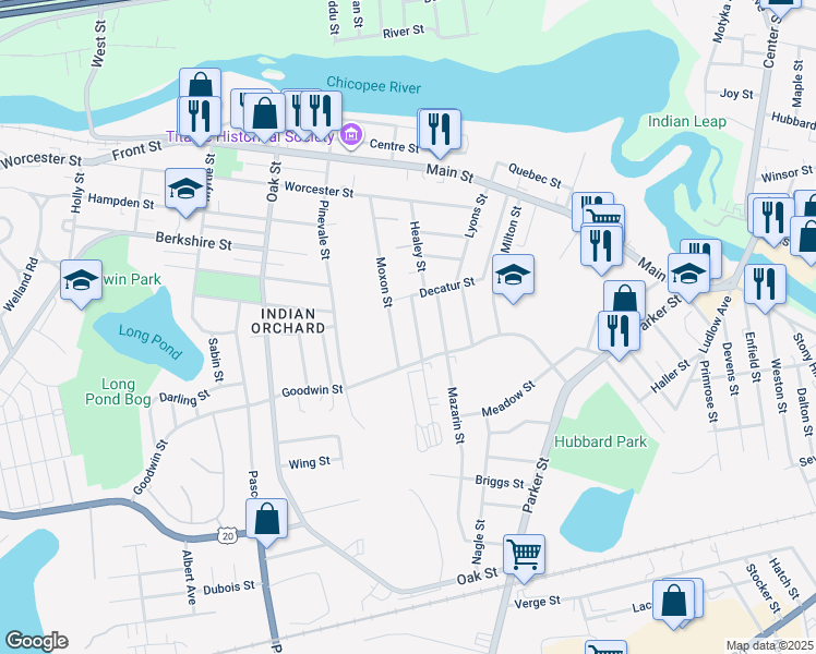 map of restaurants, bars, coffee shops, grocery stores, and more near 30 Beauregard Street in Springfield