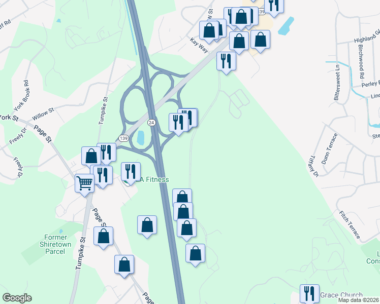 map of restaurants, bars, coffee shops, grocery stores, and more near 411 Technology Center Drive in Stoughton