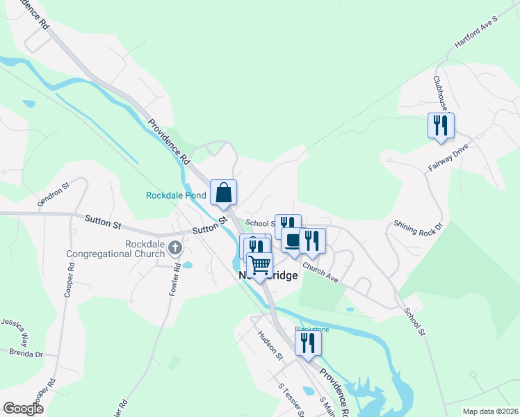 map of restaurants, bars, coffee shops, grocery stores, and more near Emond Street in Northbridge