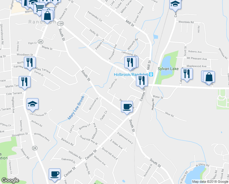 map of restaurants, bars, coffee shops, grocery stores, and more near 16 Desmond Avenue in Randolph