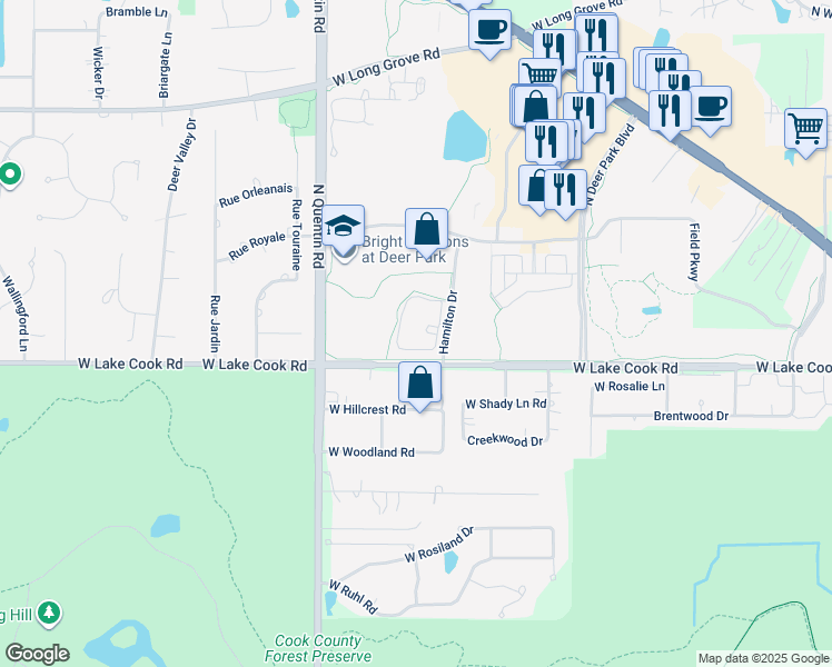 map of restaurants, bars, coffee shops, grocery stores, and more near 2500 Lake Cook Road in Palatine