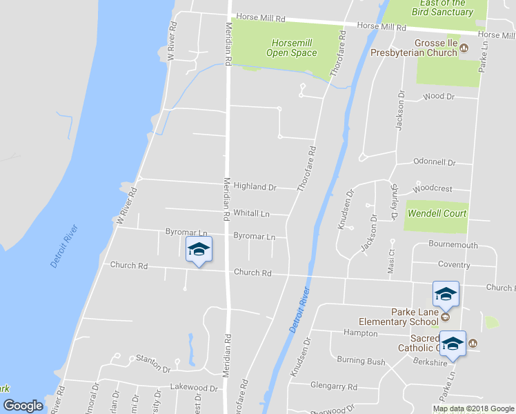 map of restaurants, bars, coffee shops, grocery stores, and more near 9208 Whitall Lane in Grosse Ile Township