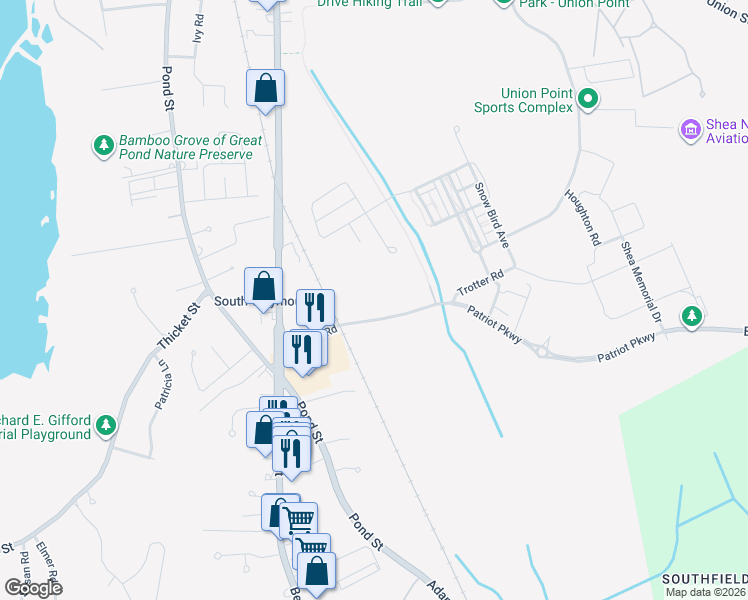 map of restaurants, bars, coffee shops, grocery stores, and more near 90 Trotter Road in Weymouth