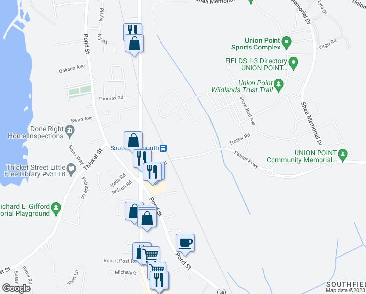 map of restaurants, bars, coffee shops, grocery stores, and more near 90 Trotter Road in Weymouth